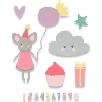 Výtvarná sada SIZZIX Thinlits vyřezávací kovové šablony - narozeniny holky 17 ks