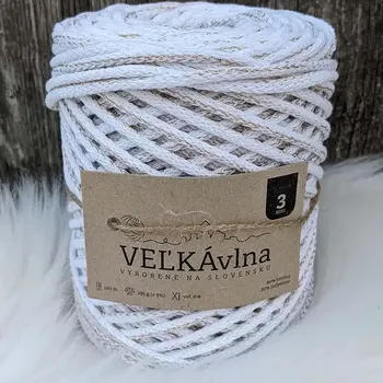 Příze Velká vlna Špagát 3mm Sněženka s lurexem (Špagátová příze 3mm Vianočná snežienka)