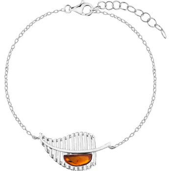 Náramek Stříbrný náramek s jantarem - list - AP539-4599