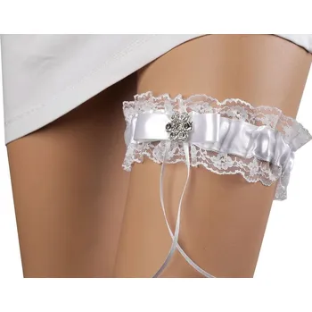 Podvazkový pás Svatební podvazek krajkový se štrasovým květem - 1 bílá