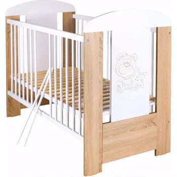 Dětská postýlka SLEVA Dětská postýlka 120x60 cm Medvídek s hvězdičkou se šuplíkem dub