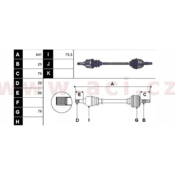 poloosa AVORD délka 641 mm, 25drážek u kola, 22 drážek u převodovky, L, repasovaný originál (+vratná část 595 Kč/25,87 €)