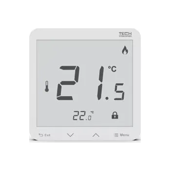 Termostat Tech-Controllers SINUM EU-R-8pz PLUS-WH Bezdrátový pokojový termostat dvoupolohový s vestavěným čidlem vlhkosti, napájený 230V, KU68 (bílý) WG.11.0701