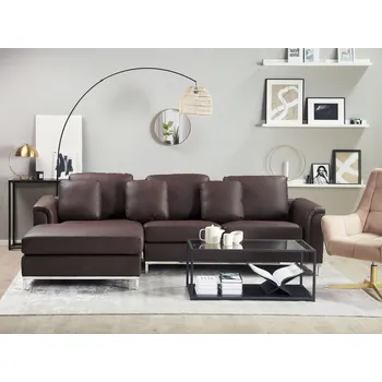 Sedací souprava Rohová sedací souprava hnědá z pravé kůže ve tvaru písmene L moderní obývací pokoj Beliani