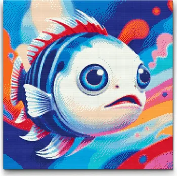 Diamantové malování Diamantové malování - Rybka v odstínech červené a modré Velikost: 50x50cm, Rámování: Pouze srolované plátno, Diamanty: Kulaté
