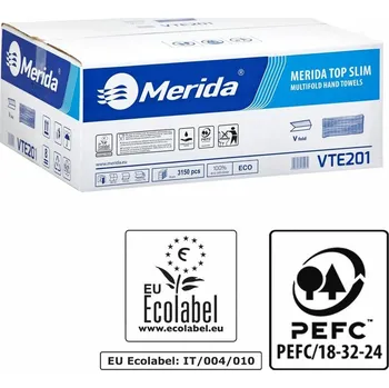 Papírový ručník Jednotlivé papírové ručníky MERIDA-TOP SLIM, 100% eco celulóza, 2-vrstvé, 3150 ks