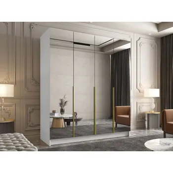 Šatní skříň Šatní skříň se zrcadlem Sozilo III, Barva: bílá / bílá + zlatá MIRJAN 5903211352478