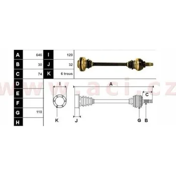 poloosa AVORD délka 646 mm, 30 drážek u kola, u převodovky 6xM12 průměr 120 mm, +AUT, L=P, repasovaný originál (+vratná část 59