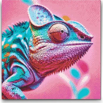 Diamantové malování Diamantové malování - Chameleon v odstínech růžové Velikost: 50x50cm, Rámování: Pouze srolované plátno, Diamanty: Kulaté