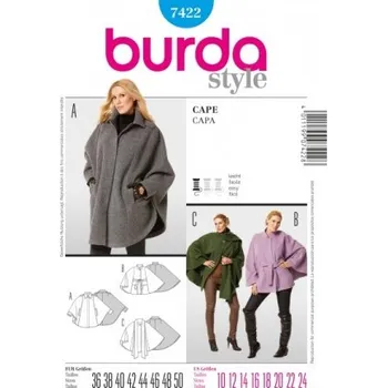 Střih Burda číslo 7422 Plášť pro dámy -