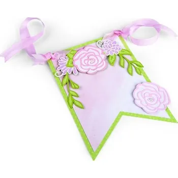 Výtvarná sada SIZZIX Thinlits vyřezávací kovové šablony - květinový banner 9 ks