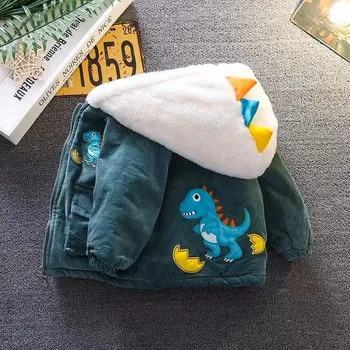 Dívčí bunda Dětská zimní fleecová bunda s dinosaurem (vel. 90-130) Barva: zelená, Velikost: 130/6-7 let