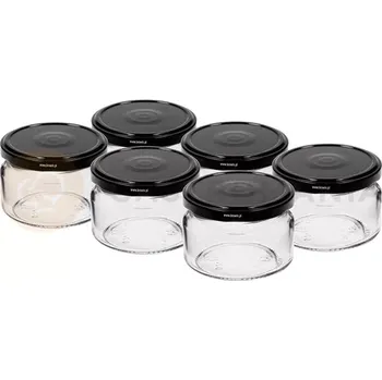 Sklenice Zavařovací nízká sklenice Twist-off 200 ml s černým víčkem Ø 82/6 - 6 ks | BROWIN, 132222