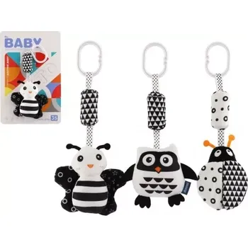 Závěsná černobílá plyšová hračka na kočárek a postýlku, 30 cm