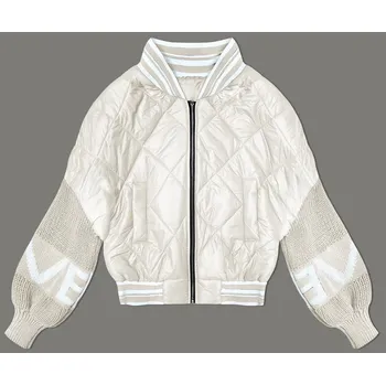 Světle béžová dámská bunda typu "bomber" se svetrovými rukávy (2439) odstíny béžové L (40)