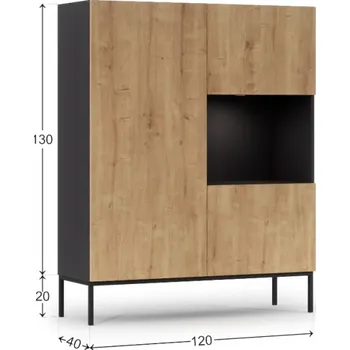 Šatní skříň Eltap Vitrína 120 Lanzzi Barevné provedení: černý mat + dub artisan