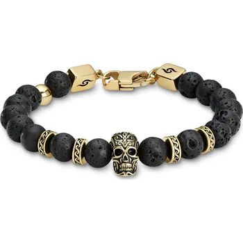 Náramek Rico | Náramek s lebkou a lávovými kameny z nerezové oceli zlaté barvy - Arkai