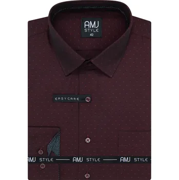 Pánská košile Pánská košile AMJ bavlněná, vínová hrubě tečkovaná, VDSR1389, dlouhý rukáv, slim fit, vel. 44