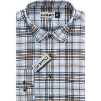 Pánská košile Pánská košile GREED flanelová, béžovo-modro-bílá károvaná SDF390, dlouhý rukáv, regular fit, vel. 49/50