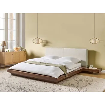 Postel Vodní postel v japonském stylu hnědý jasan 160 x 200 cm nízký dřevěný rám postele z MDF buklé čelo noční stolky Beliani