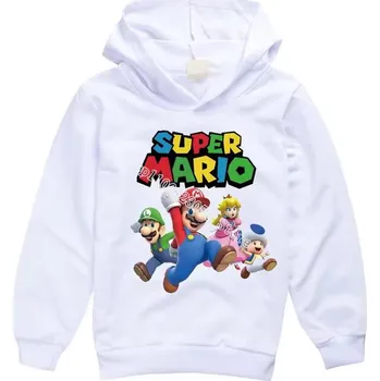 Chlapecký svetr Dětská mikina s kapucí a potiskem Super Mario (mix barev) Barva: Bílá, Velikost: 100