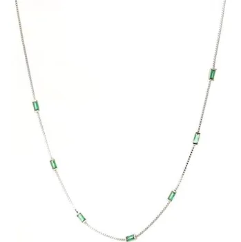 Náhrdelník Dámský stříbrný náhrdelník se zelenými zirkony 41-46 cm STNAH231F + dárek zdarma