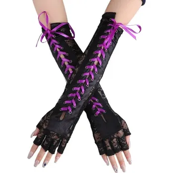 Rukavice Dámské sexy krajkové rukavice bez prstů | elegantní bezprsté rukavice - Nachový