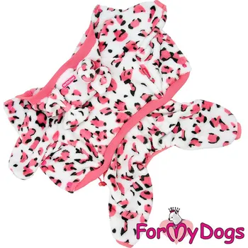Obleček pro psa FOR MY DOGS Plyšový overal LEO PINK WITH EARS, růžový Velikost: 10/XS