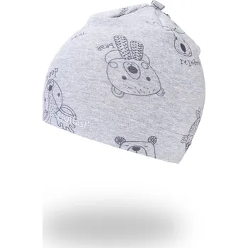 Kojenecká čepice Little Angel Čepice smyk natahovací TISK Outlast ® - šedý melír zvířátka Velikost čepic: 5 | 49-53 cm