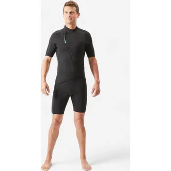 Neoprenový oblek DECATHLON Pánský krátký 2mm neopren Easy s diagonálním předním zipem 2XL ZELENÁ|ČERNÁ