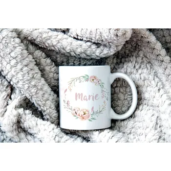 Hrnek se jménem Květinový věnec - Černá