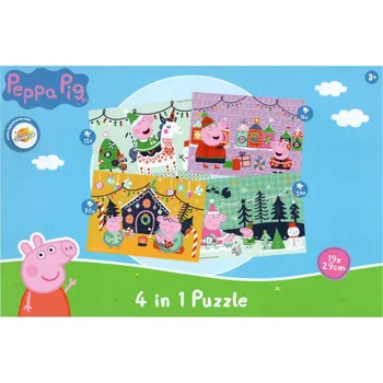 puzzle pro nejmenší Dětské puzzle 4v1 PRASÁTKO PEPPA a vánoční nálada, 19x29 cm