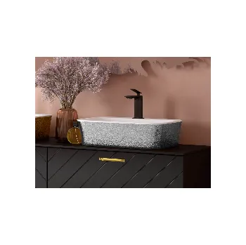 Umyvadlo ASSOS S-LINE GLAM na desku 52x41x15 cm bez otvoru stříbrné KEASSLINDGLAM02