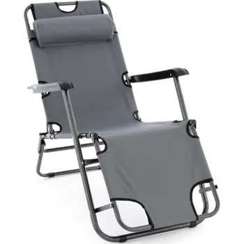 Zahradní lehátko Zahradní křeslo / lehátko 2v1 kovové s látkovým potahem, šedé