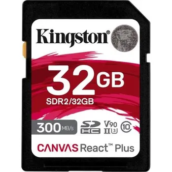 Paměťová karta Kingston SDHC karta 32GB Canvas React Plus SDHC UHS-II 300R/260W U3 V90 for Full HD/4K/8K