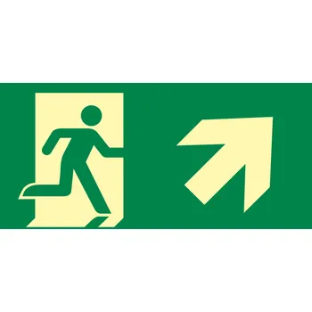 Značení Úniková cesta vpravo nahoru ISO 7010 - fotoluminiscenční fotoluminscenční samolepka 300x150 mm
