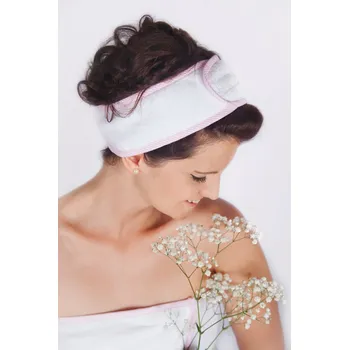 Čelenka Wellness čelenka MaryBerry do sauny, bílá s růžovým lemem