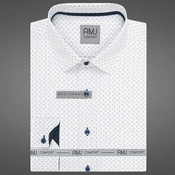Pánská košile Pánská košile AMJ bavlněná, bílá s tmavě modrými trojúhelníčky VDSBR1399, dlouhý rukáv, slim fit, vel. 45