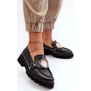 Dámské mokasíny Zazoo 3485 Dámské mokasíny s zlatým ozdobou Přírodní kůže Barva: Černá, Velikost: 38