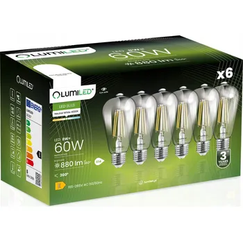 Žárovka 6x LED žárovka E27 Edison ST64 8W = 60W 880lm 4000K Neutrální bílá 360° FILAMENT