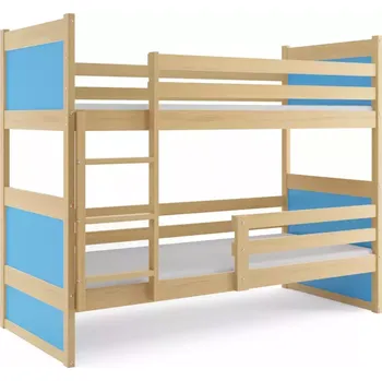 BMS GROUP Dětská patrová postel Rico - 2 osoby, 80x160 bez úložného prostoru s matrací – Borovice, Modrá