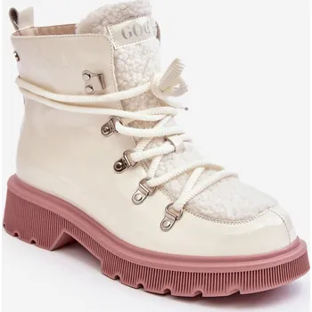 Dámské kozačky Kožené lesklé boty Trapery Dámské GOE MM2N4083 Barva: Bílá, Velikost: 38