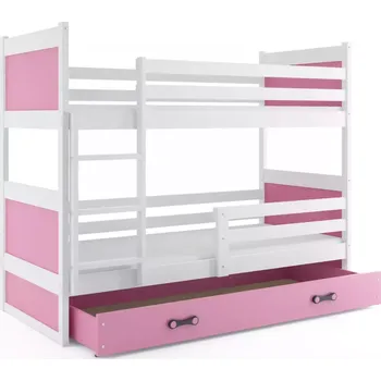 BMS GROUP Dětská patrová postel Rico - 2 osoby, 80x190 s úložným prostorem bez matrace – Bílá, Růžová, Růžová