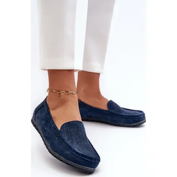 Dámské mokasíny Dámské semišové mokasíny Fuksja S.Barski LR755 Barva: Modrá, Velikost: 37