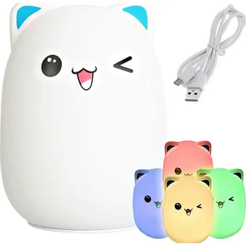Noční světlo Dětská noční LED lampička KOČKA RGB + USB kabel