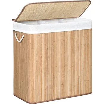 Koš na prádlo Bambusový tříkomorový koš na prádlo LECEBY 60x40x61.5 cm 150 l