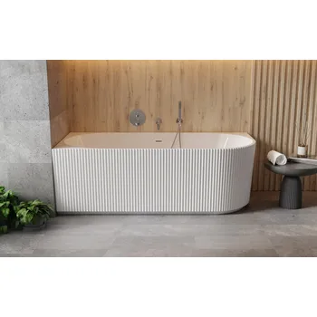 Vana Volně stojící vana DENAYA bílá, sifon se štěrbinovým přepadem - Bílá, Chrom, 150 × 75 cm, Levé (VANDENA150L) HOPA