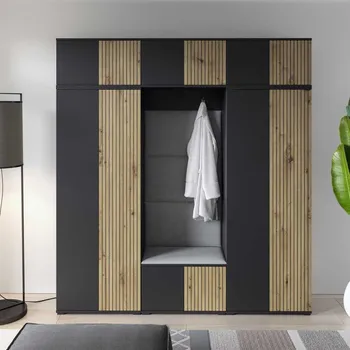 Předsíňová stěna Předsíňová stěna Ross 4 - černá/dub Artisan Barva čalounění: Světle šedá - Trinity 14