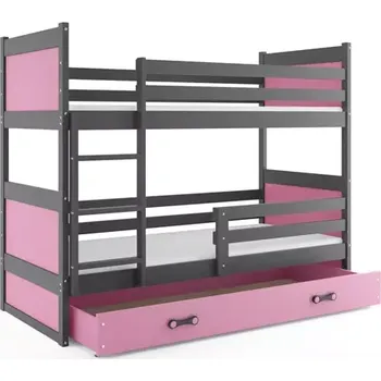 BMS GROUP Dětská patrová postel Rico - 2 osoby, 80x90 s úložným prostorem bez matrace – Grafit, Růžová, Růžová