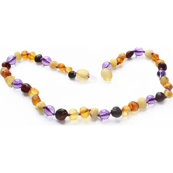 Náhrdelník Jantarové korálky pro děti satinované multicolor s ametystem A kvalita délka cca 32 cm